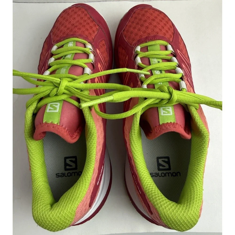 Salomon Pulse Trail Running Shoes Pink Lime Mesh Athletic Sneakers Women Sz 7.5